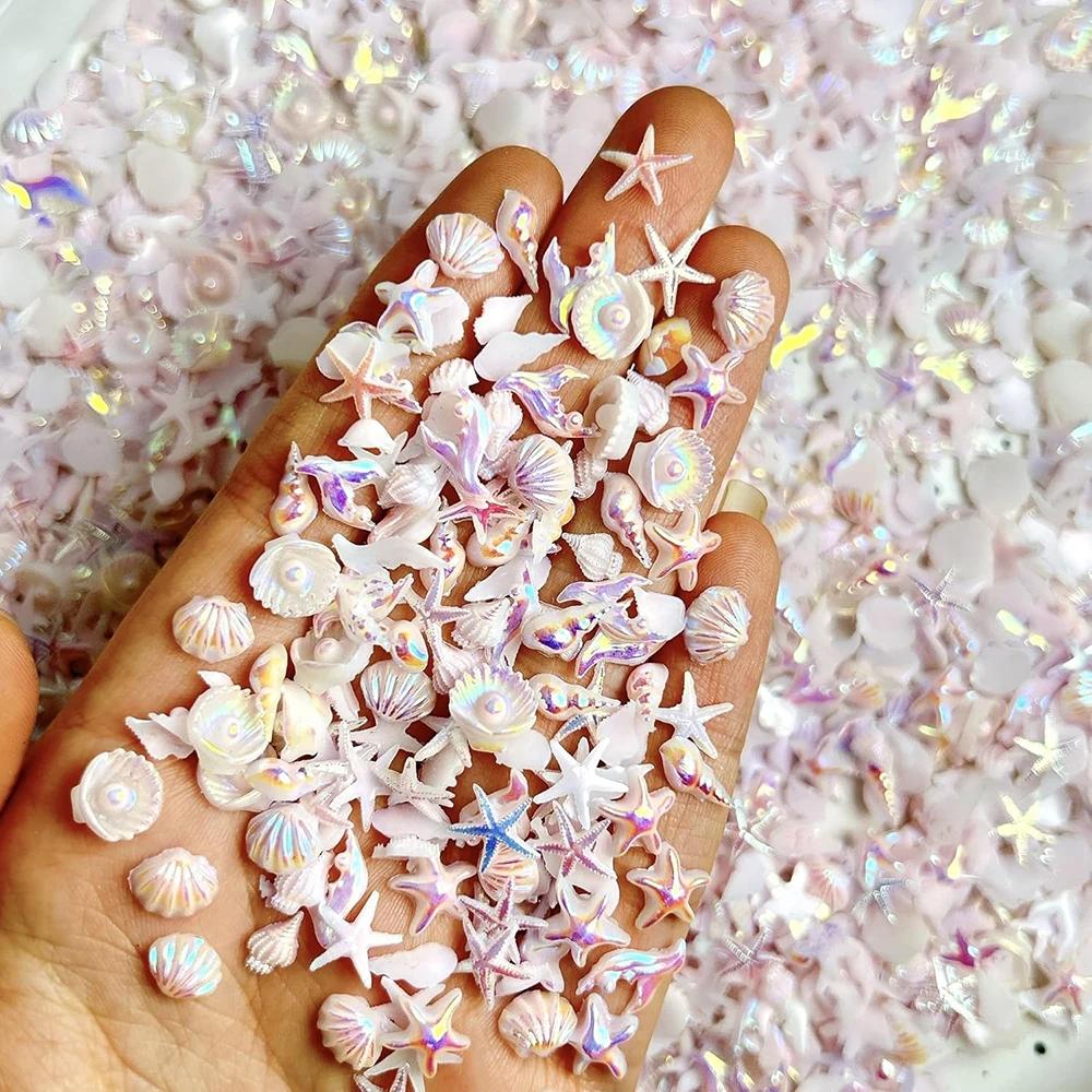Ocean Beach Nail Gems Collection - 50pcs Rhinestones with Shell & Starfish Charms